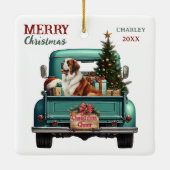 Saint Bernard Dog Retro Truck Christmas セラミックオーナメント (裏面)