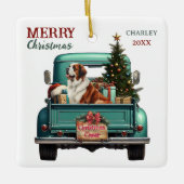 Saint Bernard Dog Retro Truck Christmas セラミックオーナメント (正面)