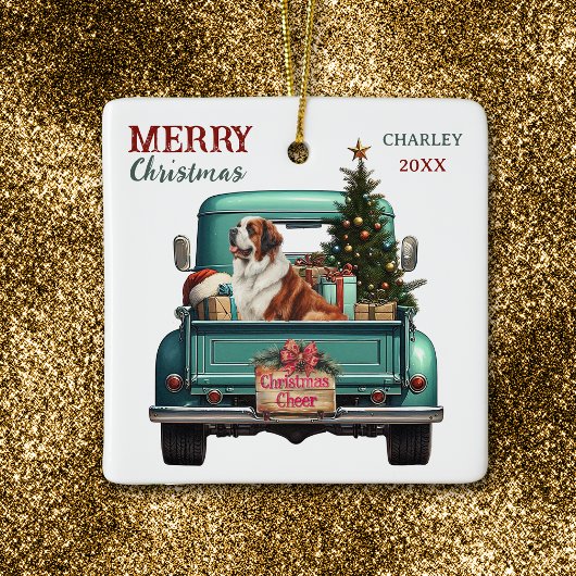 Saint Bernard Dog Retro Truck Christmas セラミックオーナメント