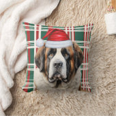 Saint Bernard Dog Seasonal Plaid Christmas Holiday クッション (ブランケット)