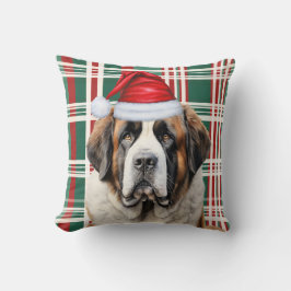 Saint Bernard Dog Seasonal Plaid Christmas Holiday クッション