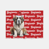 Saint Bernard Dog with Name Pattern Christmas フリースブランケット (正面(横))