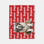 Saint Bernard Dog with Name Pattern Christmas フリースブランケット (正面)