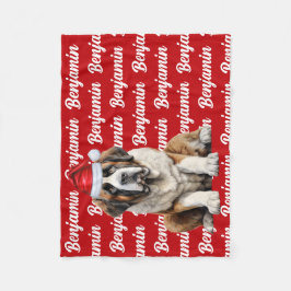 Saint Bernard Dog with Name Pattern Christmas フリースブランケット