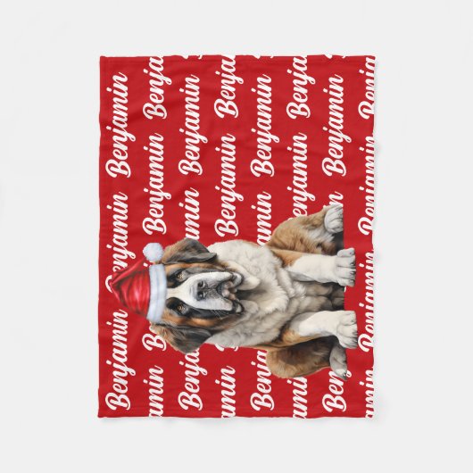 Saint Bernard Dog with Name Pattern Christmas フリースブランケット (正面)