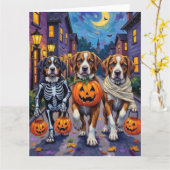Saint Bernard Dogs in Halloween Costumes カード (黄色い花)