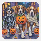 Saint Bernard Dogs in Halloween Costumes スクエアシール (正面)