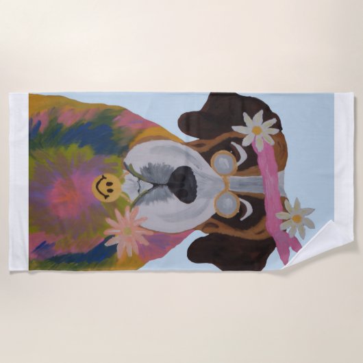 Saint Bernard Hippie ビーチタオル (正面)