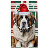 Saint Bernard Santa Dog Holiday Plaid Christmas スモールペーパーバッグ (裏面)