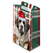 Saint Bernard Santa Dog Holiday Plaid Christmas スモールペーパーバッグ (正面アングル)