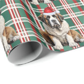 Saint Bernard Santa Dog Holiday Plaid Christmas ラッピングペーパー (ロールコーナー)