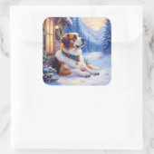 Saint Bernard Snowy Mountain Lodge Christmas Dog スクエアシール (バッグ)