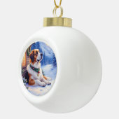 Saint Bernard Snowy Mountain Lodge Christmas Dog セラミックボールオーナメント (右)