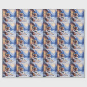 Saint Bernard Snowy Mountain Lodge Christmas Dog ラッピングペーパー (フラット)