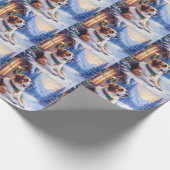 Saint Bernard Snowy Mountain Lodge Christmas Dog ラッピングペーパー (角)