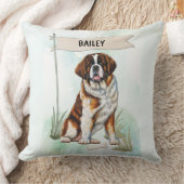 Saint Bernard Watercolor Personalized Dog クッション (ブランケット)