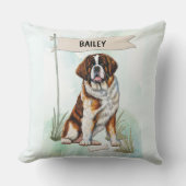 Saint Bernard Watercolor Personalized Dog クッション (正面)