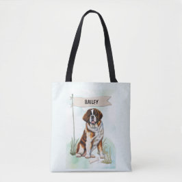 Saint Bernard Watercolor Personalized Dog トートバッグ