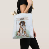 Saint Bernard Watercolor Personalized Dog トートバッグ (クローズアップ)