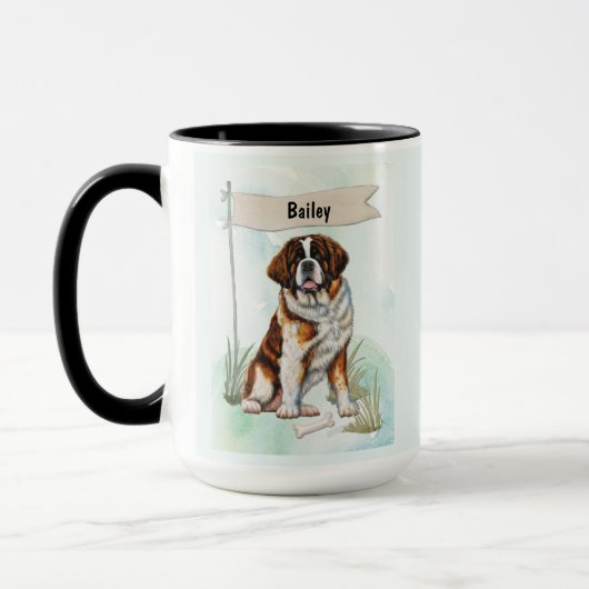 Saint Bernard Watercolor Personalized Dog マグカップ (左)