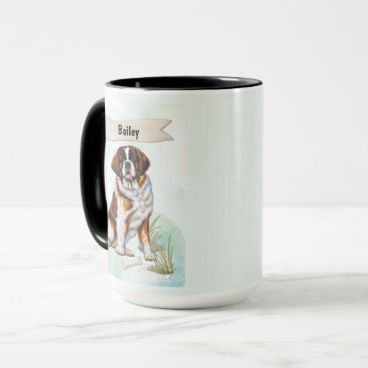 Saint Bernard Watercolor Personalized Dog マグカップ (正面左)