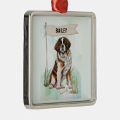 Saint Bernard Watercolor Personalized Dog メタルオーナメント (右)