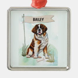 Saint Bernard Watercolor Personalized Dog メタルオーナメント