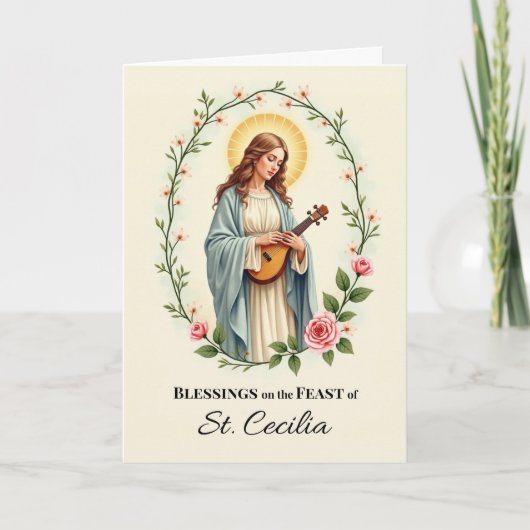 Saint Cecilia Feast Day Blessings Floral Wreath カード (正面)