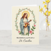 Saint Cecilia Feast Day Blessings Floral Wreath カード (黄色い花)
