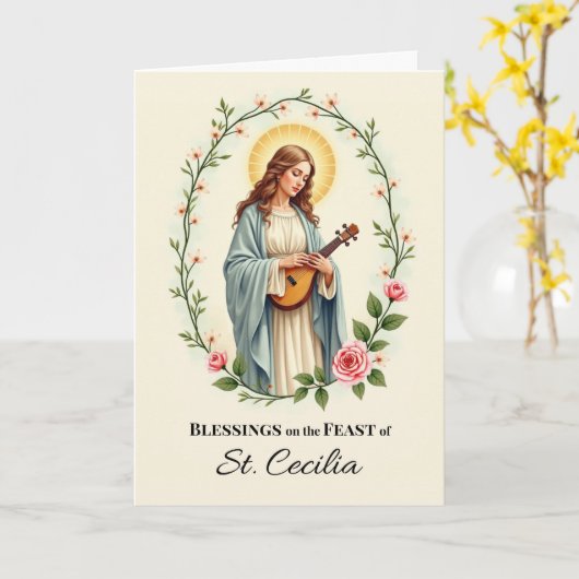 Saint Cecilia Feast Day Blessings Floral Wreath カード (黄色い花)