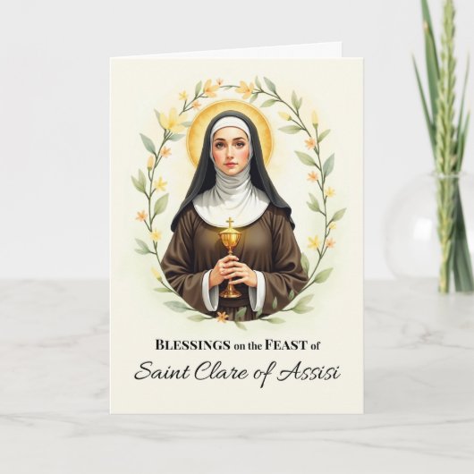 Saint Clare of Assisi Feast Day Blessings Floral カード (正面)