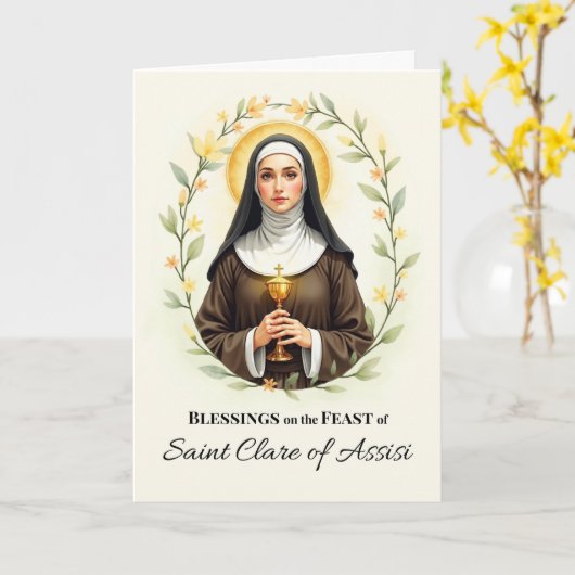 Saint Clare of Assisi Feast Day Blessings Floral カード (黄色い花)