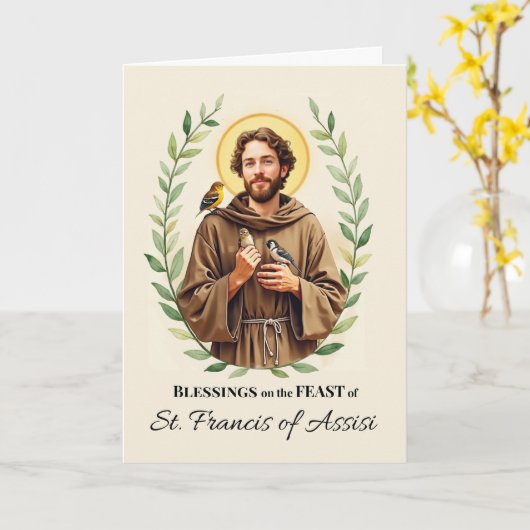 Saint Francis of Assisi Feast Day Blessings Leafy カード (黄色い花)