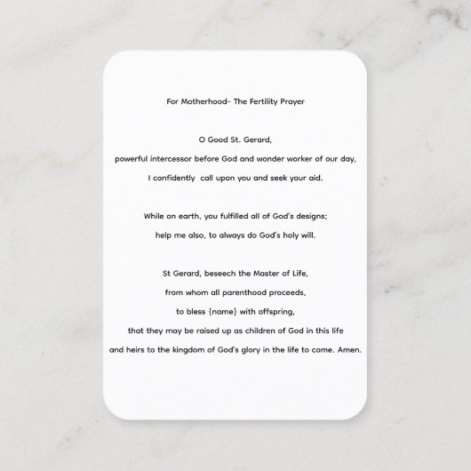 Saint Gerard Majella Fertility Prayer Card 名刺 (裏面)