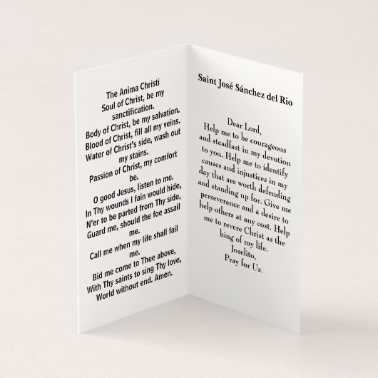 Saint José Sánchez del Rio Prayer Card (内部)