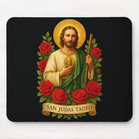 Saint Jude Thaddeus Catholic Art With Red Roses  マウスパッド (正面)