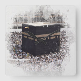 Saint Kaaba, Masjid Al Haram, water color illustra スクエア壁時計