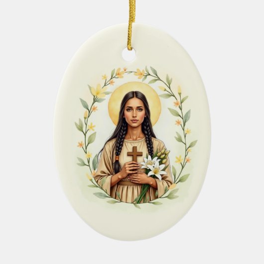 Saint Kateri Tekakwitha God's Peace and Blessings セラミックオーナメント (正面)