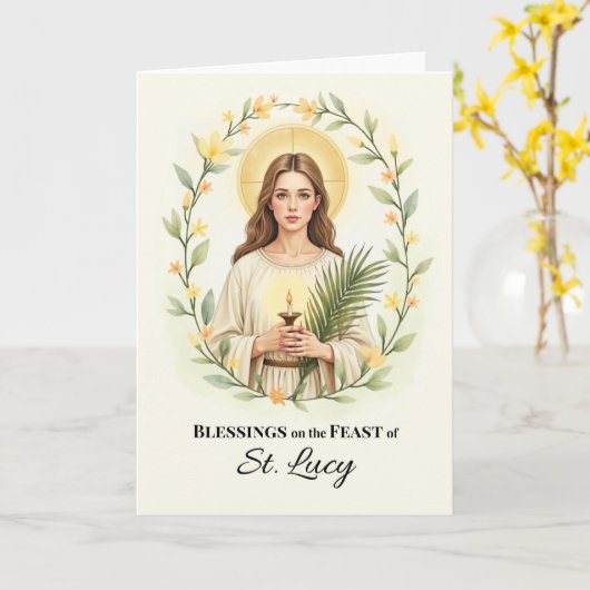 Saint Lucy Feast Day Blessings Floral Wreath カード (黄色い花)