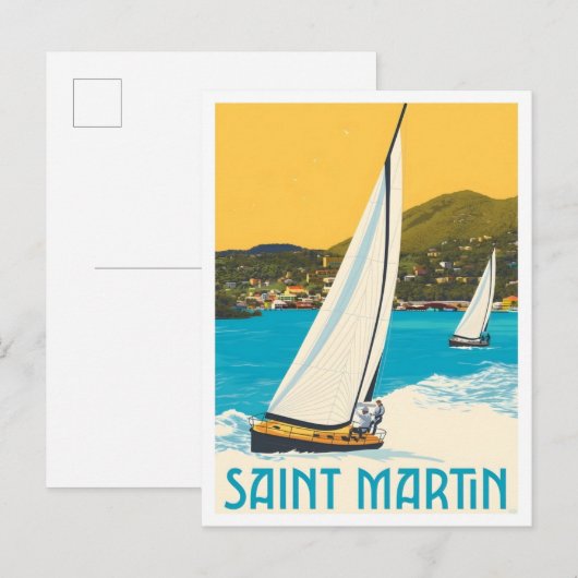 Saint Martin Caribbean Vintage Travel  ポストカード (正面/裏面)