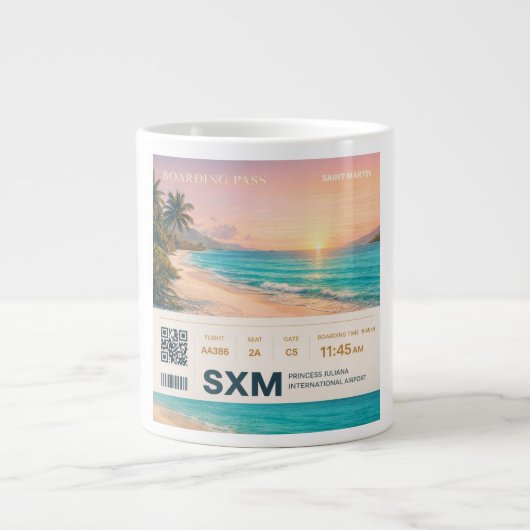 Saint Martin SXM Boarding Pass Sunset ジャンボコーヒーマグカップ (正面)