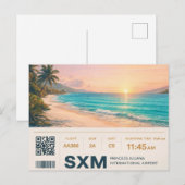 Saint Martin SXM Boarding Pass Sunset ポストカード (正面/裏面)