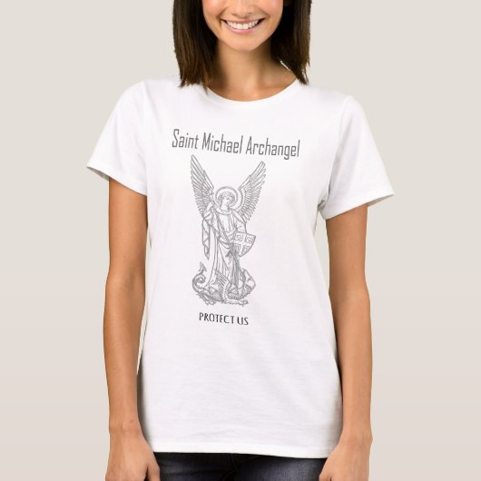 Saint Michael Archangel Protect Us Tシャツ (正面)