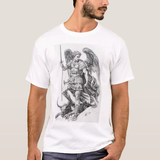 Saint Michael Archangel Stepping on Demon T-Shirt Tシャツ (正面)