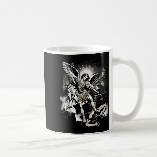 Saint Michael Defeating Satan Archangel Warrior コーヒーマグカップ (右)