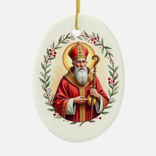 Saint Nicholas God's Peace and Blessings Scripture セラミックオーナメント (正面)