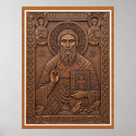 Saint Nicholas,Virgin new wood orthodox letters ポスター