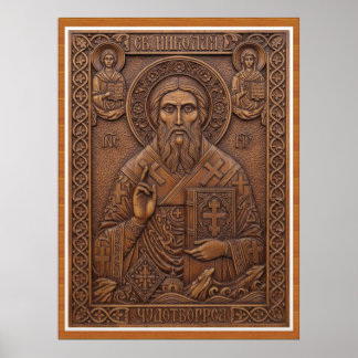 Saint Nicholas,Virgin new wood orthodox letters ポスター