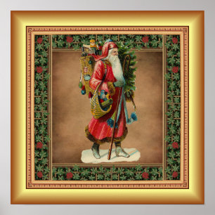 Saint Nickolas、クリスマスプレゼント、金ゴールド背景 ポスター