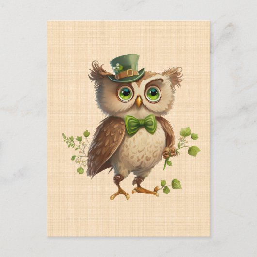 Saint Patrick - Chouette portant chapeau vert  ポストカード (正面)